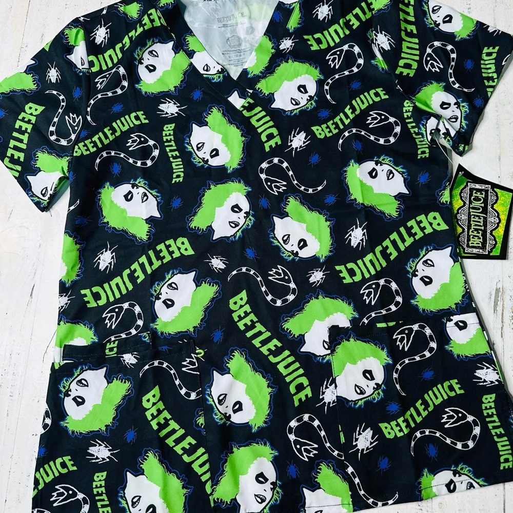Beetlejuice Themed Scrub Top